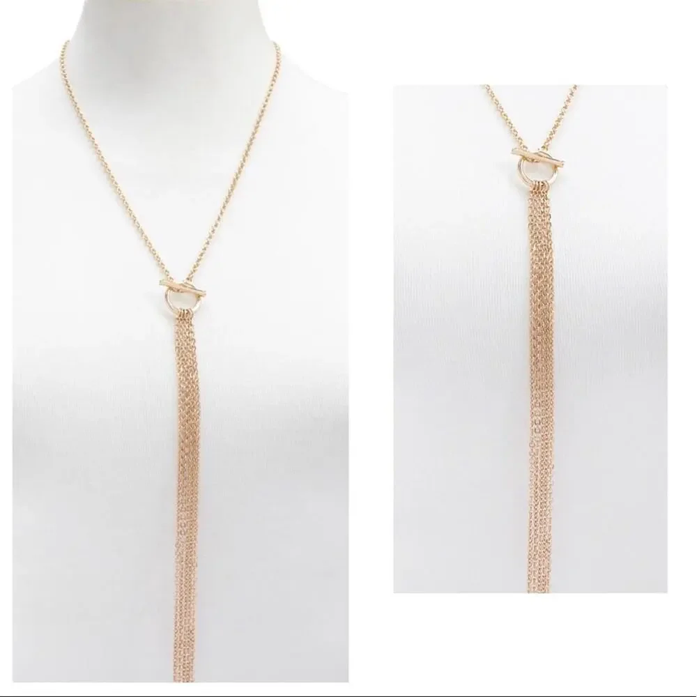 Forever 21 Lariat Drop Tassel Necklace Gold Glam Long Necklace
